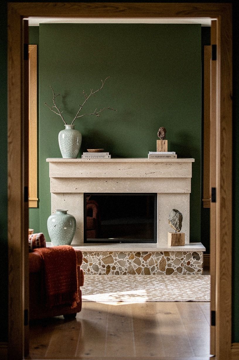 Why limestone slabs around the firebox feel custom for free