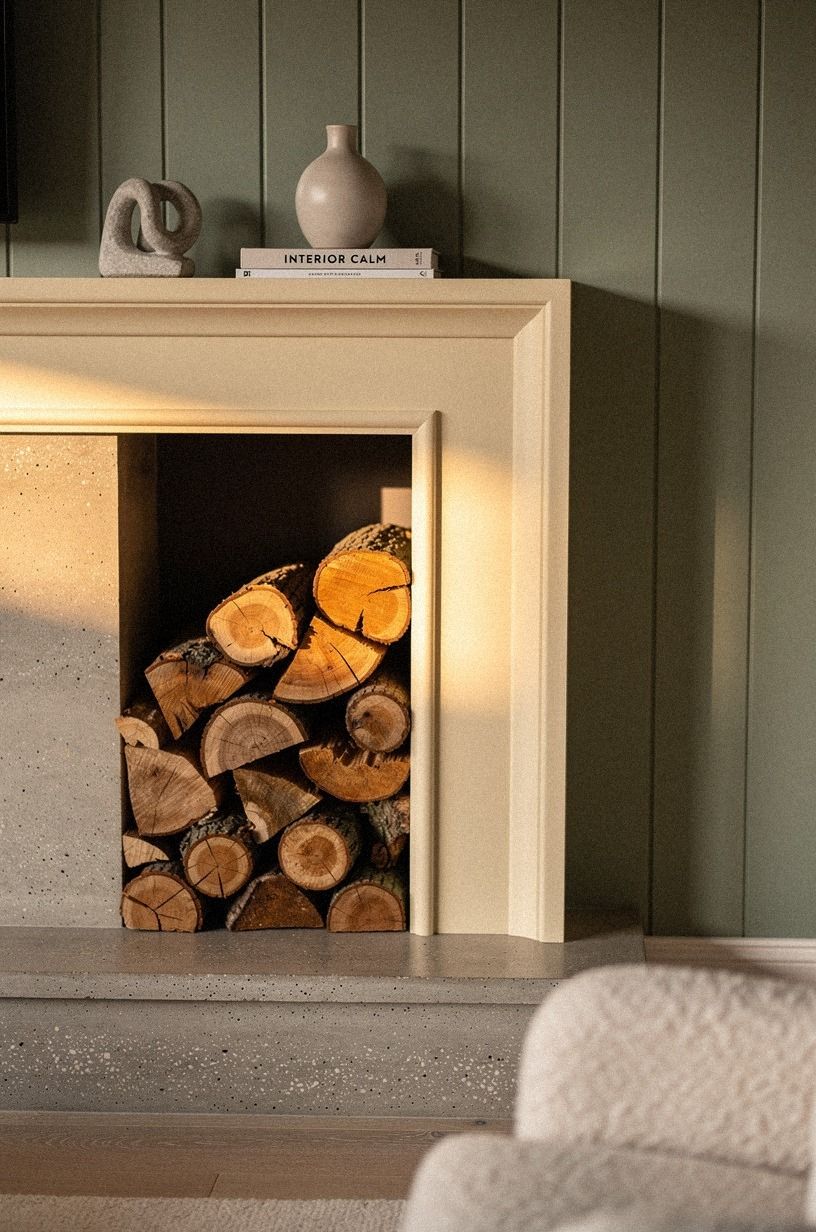 Recess firewood niches beside the mantel