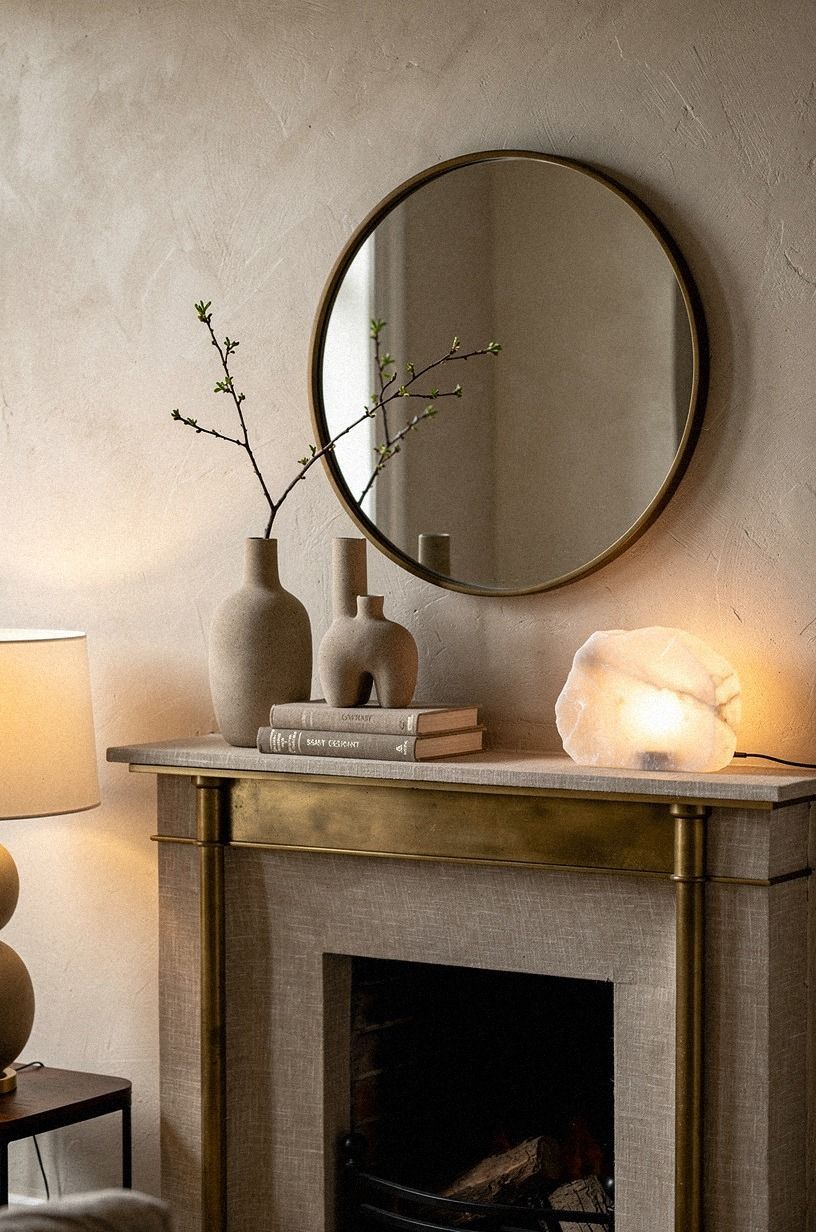 Anchor the mantel with a round mirror: The Rule-of-Thirds Move