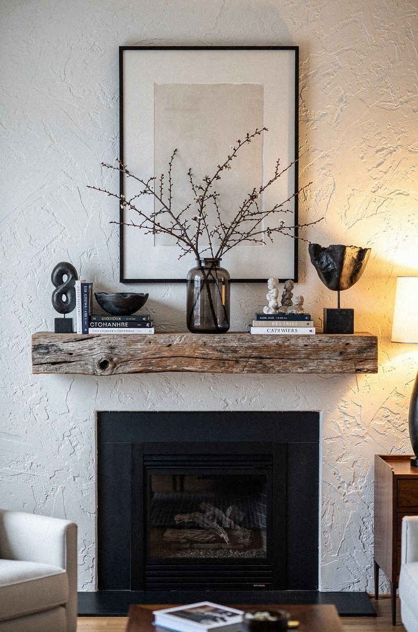 Layer seasonal branches in a smoky glass vase