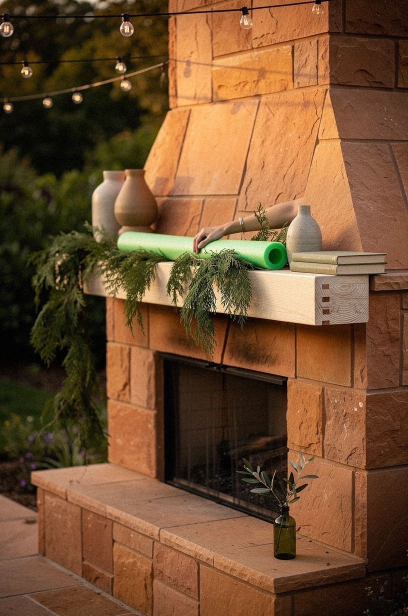Wrap the pool noodle in cedar garland