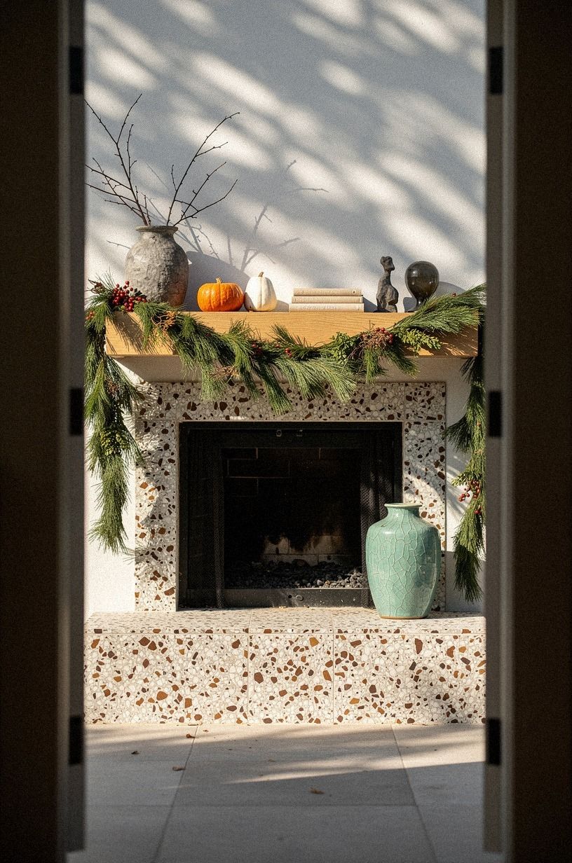 Hook garland under the mantel lip