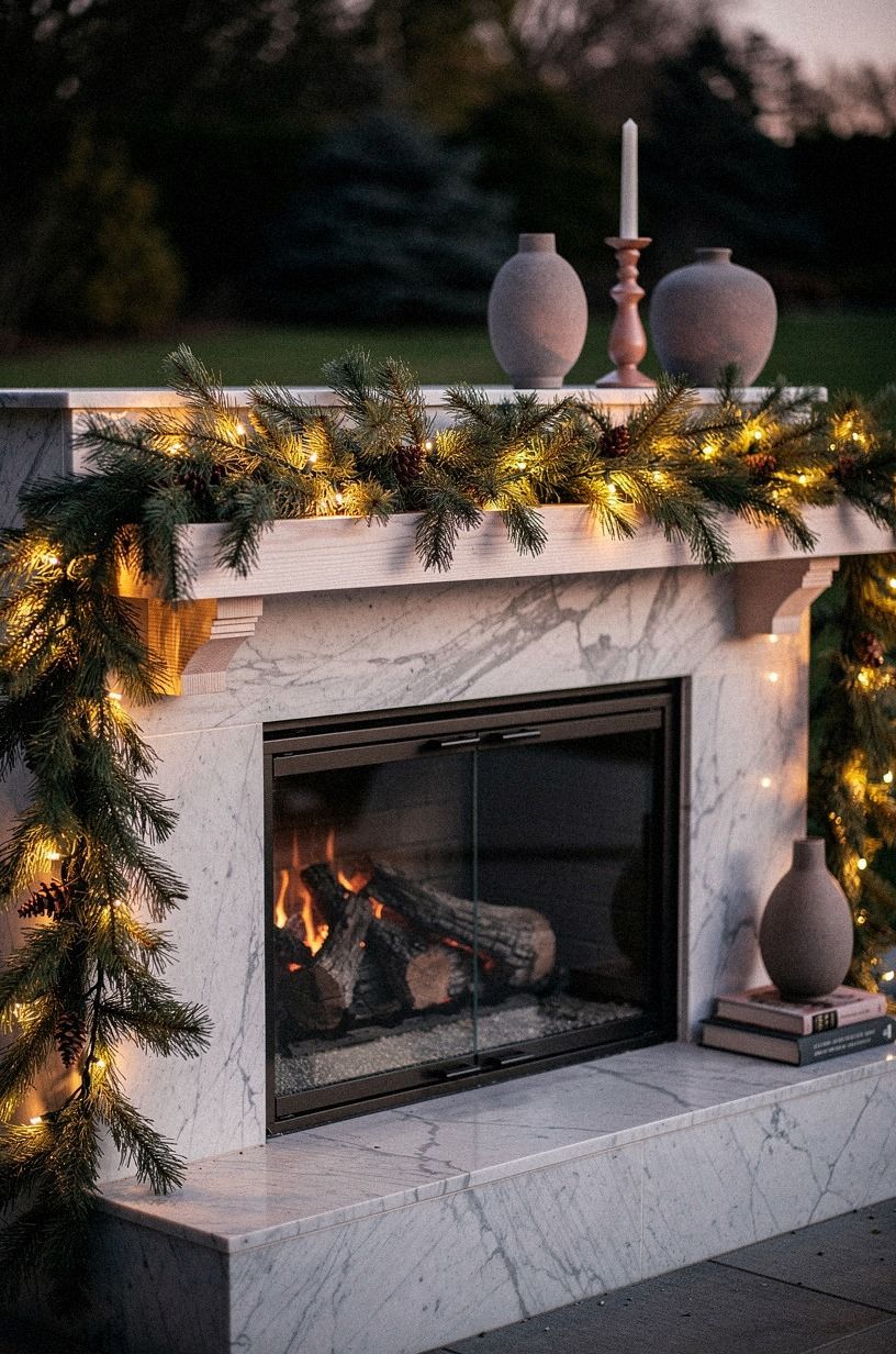 Frame the firebox with matching garland drops