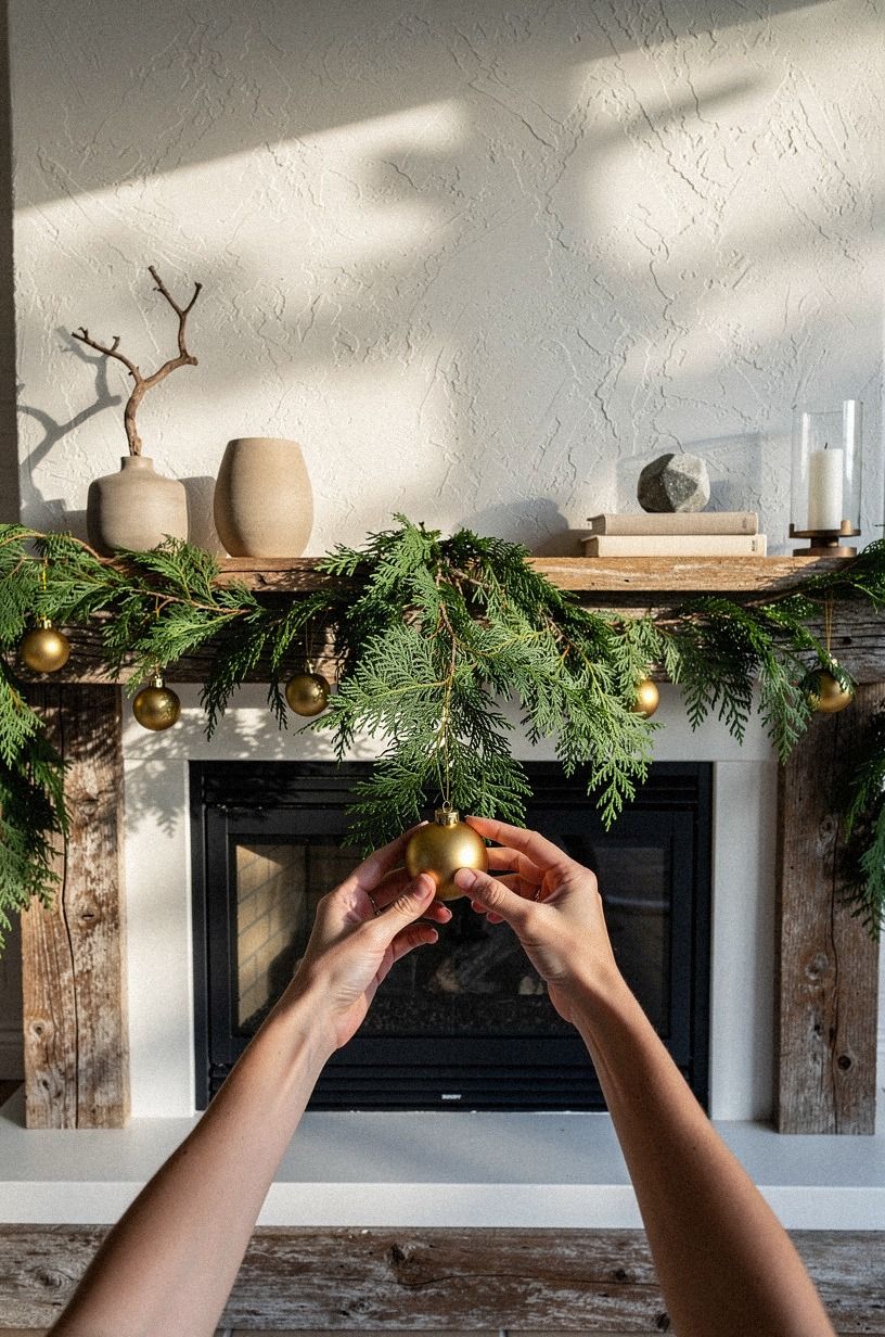 Add weatherproof ornaments in matte brass