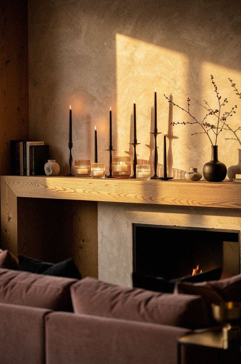 Mix black candlesticks with ribbed glass votives