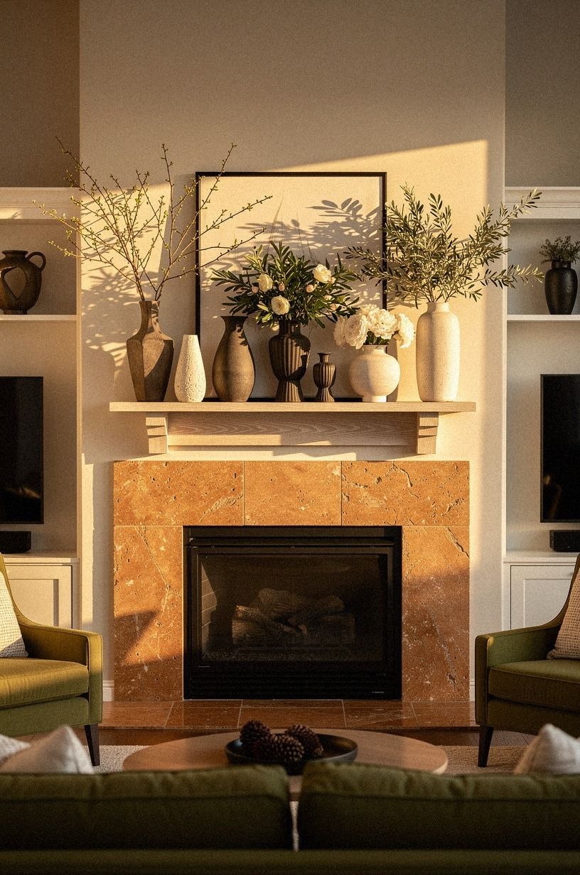 Cleared the mantel before choosing any greenery