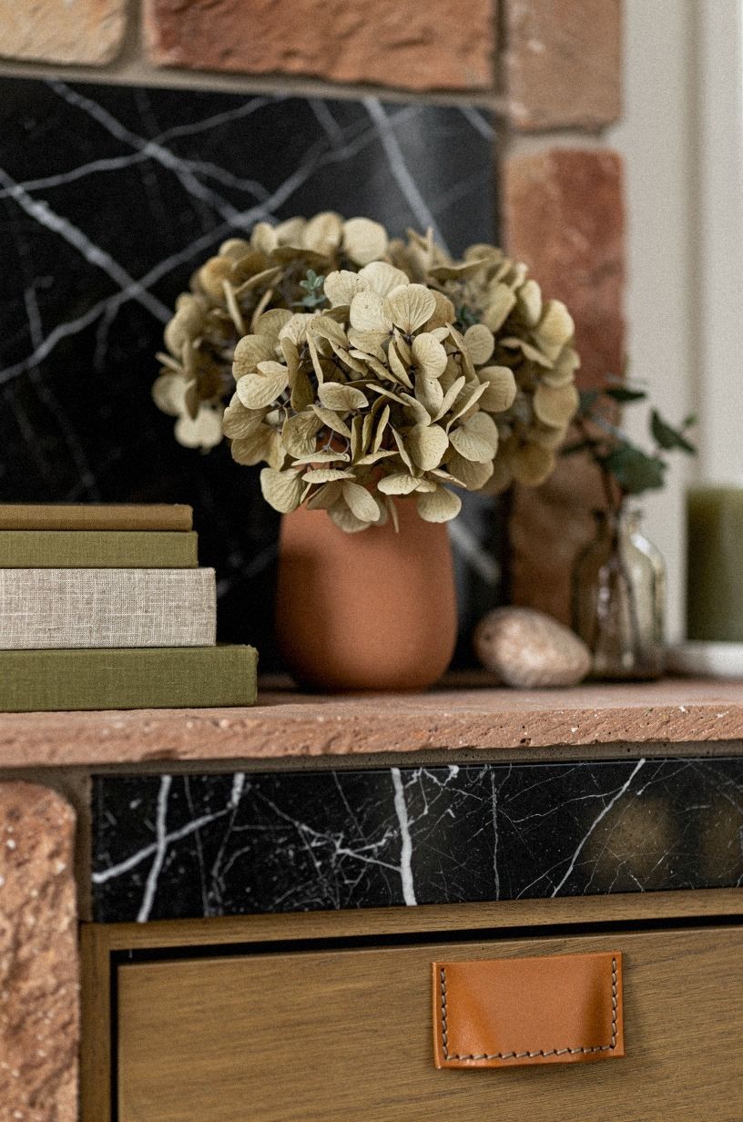 Set dried hydrangeas beside books instead of crowding the candles