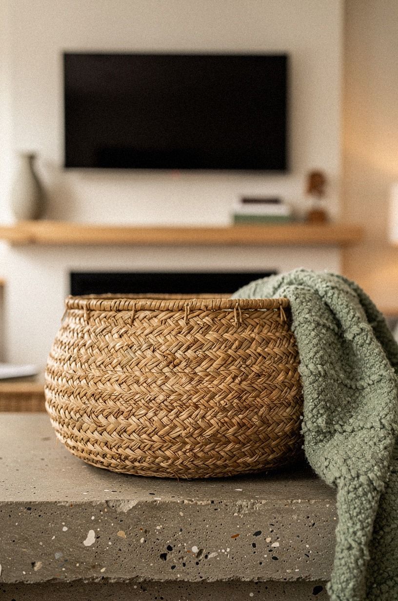 Style the hearth with oversized woven baskets