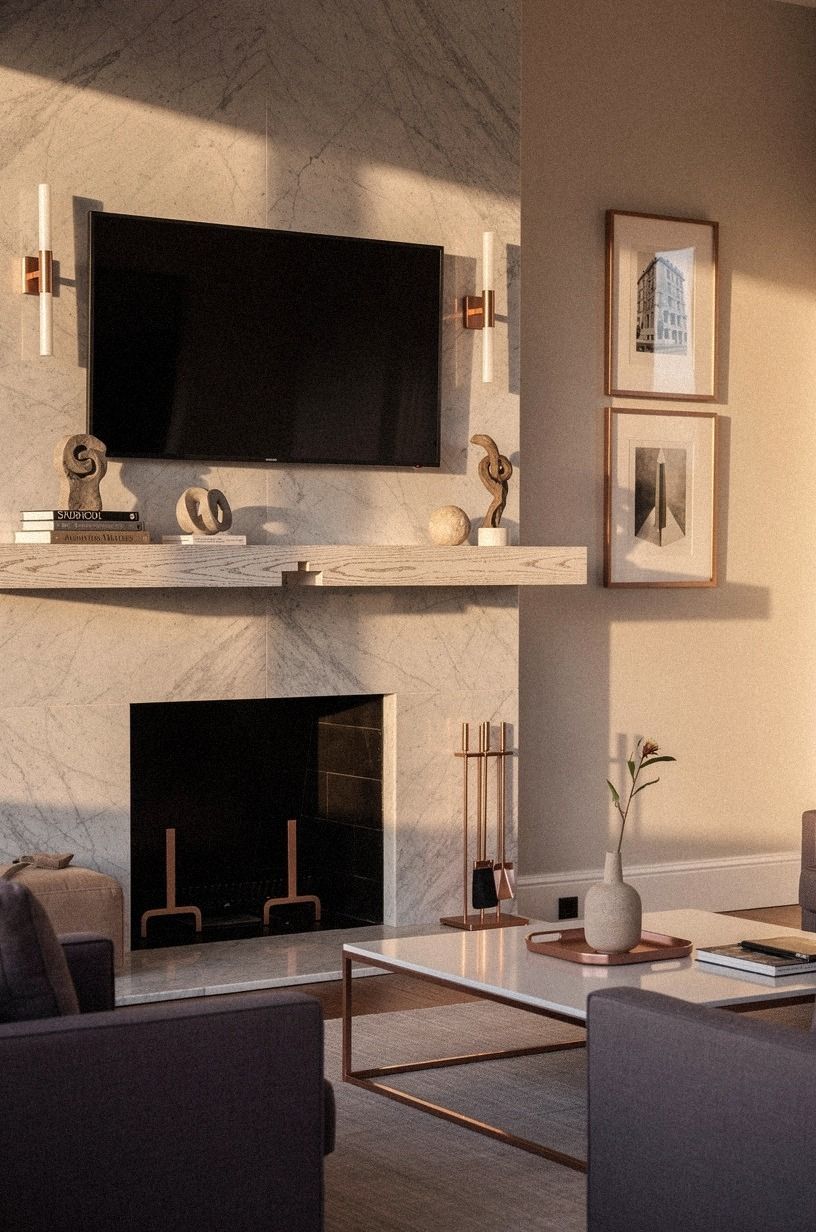 Choose one brass finish across the room