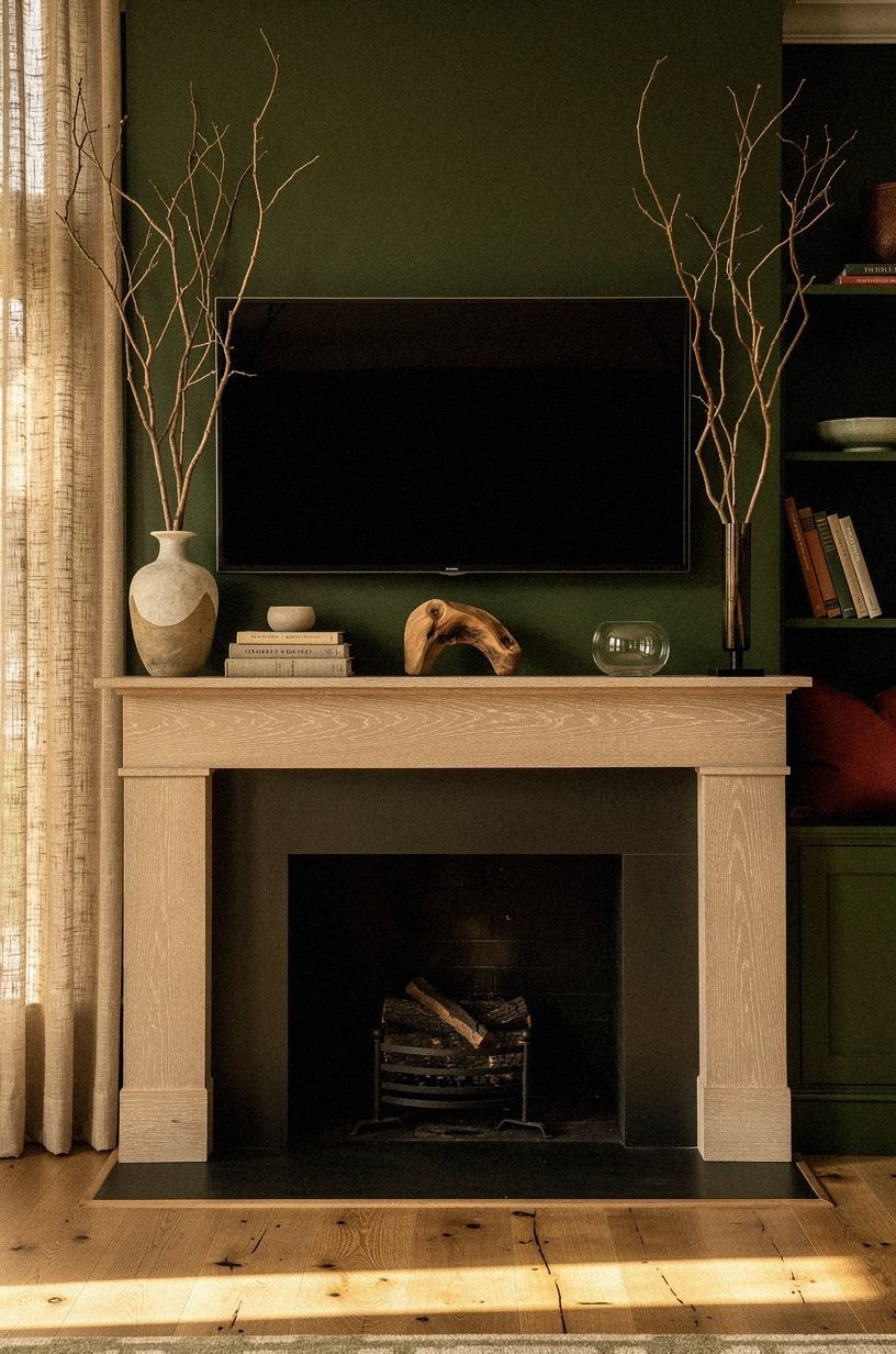 Finish with branches taller than the mantel