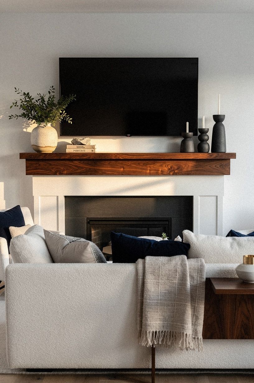 Balance the black screen with charcoal candleholders