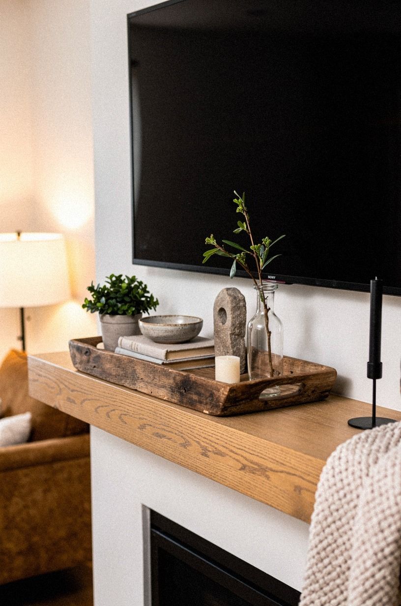Set a shallow tray beneath the television