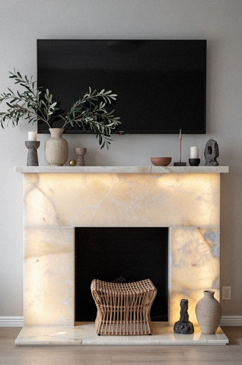Trail faux olive stems from the shelf edge