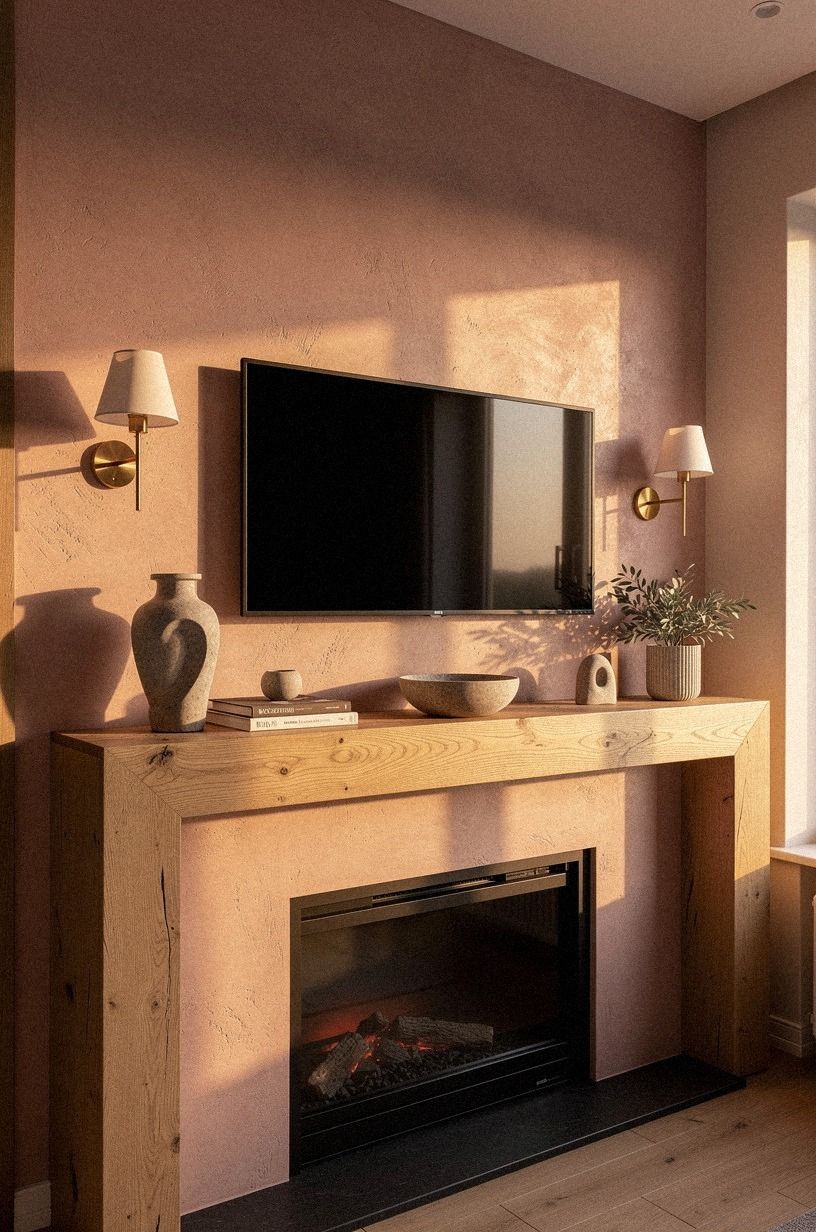 Hang petite sconces just outside the TV frame