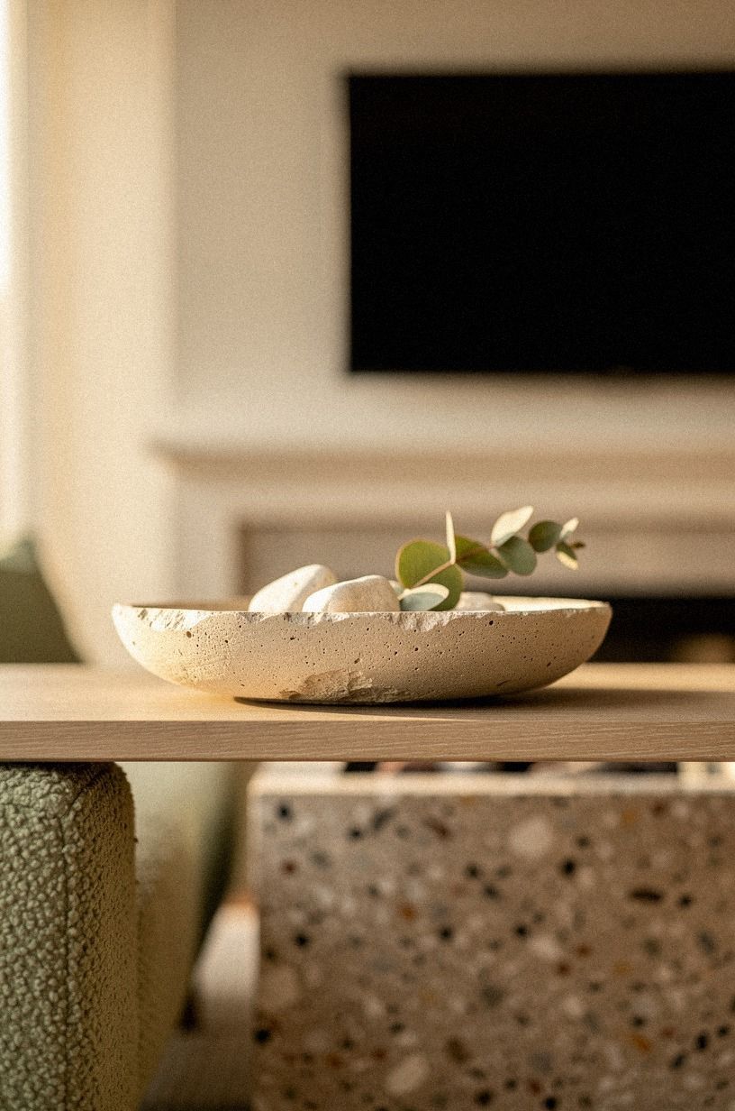 Place a shallow stone bowl at center