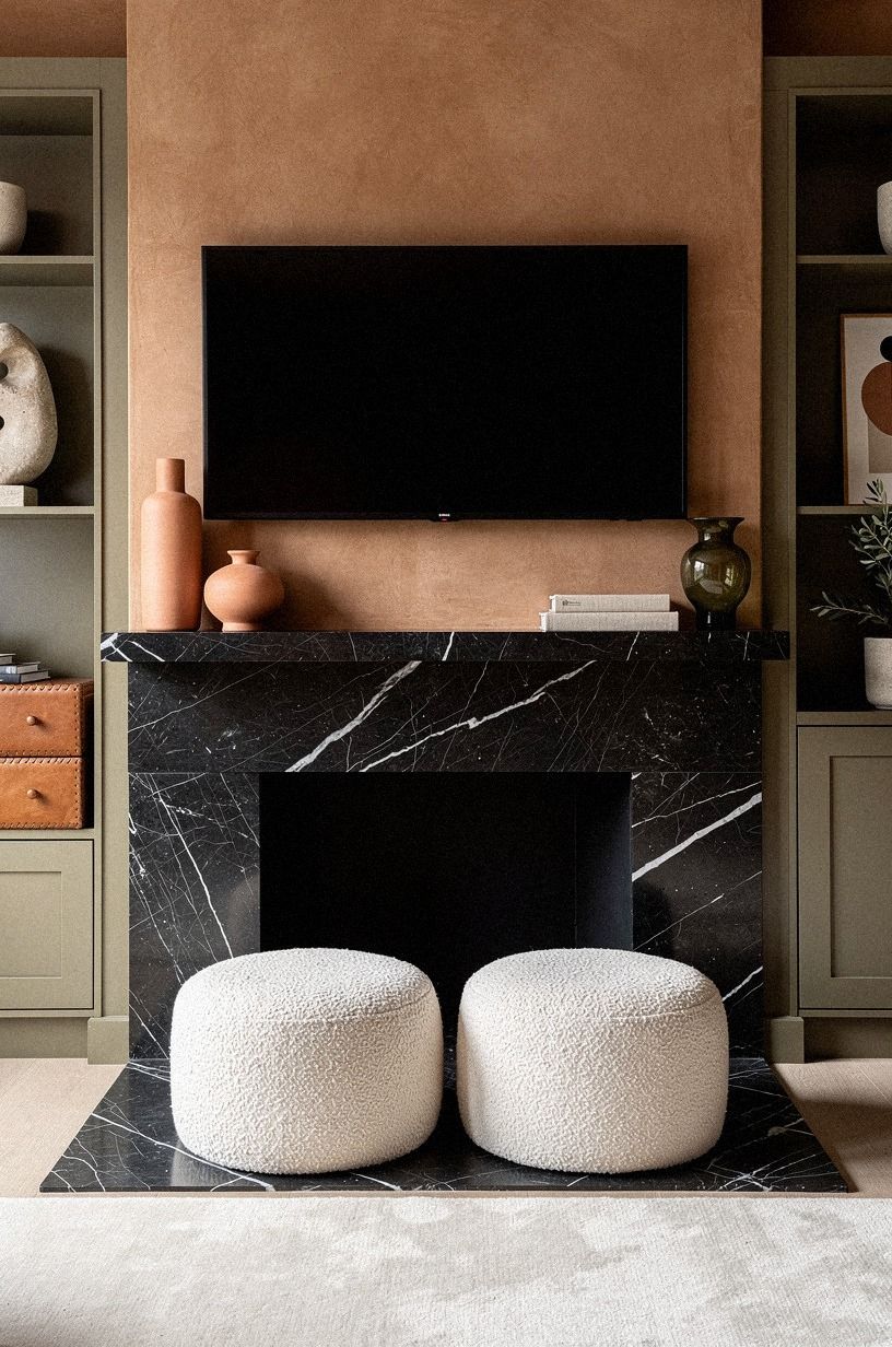 Style the hearth with boucle floor poufs