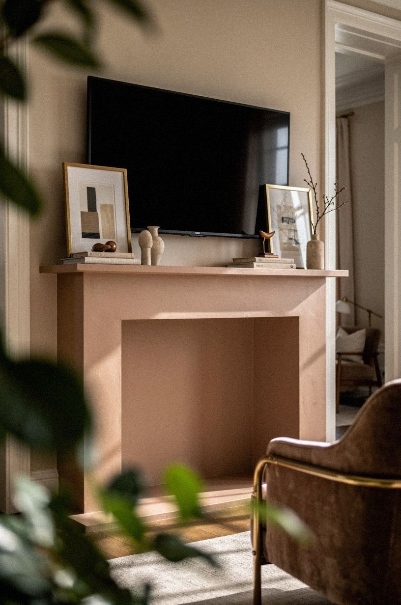 Lean narrow art against each mantel post