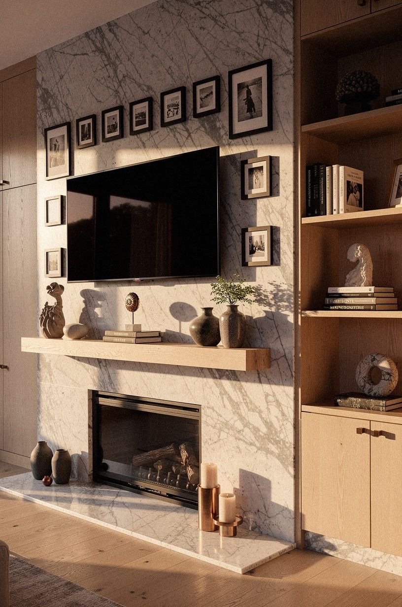 Repeat the TV black in tiny gallery frames
