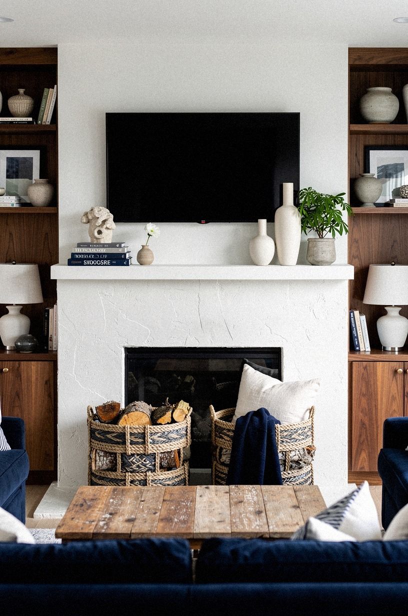 Soften the surround with woven log baskets