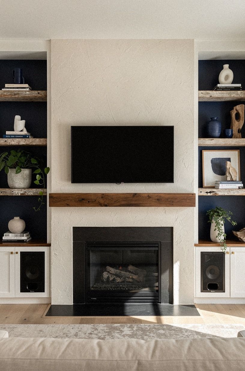Hide speakers inside the flanking bookcases