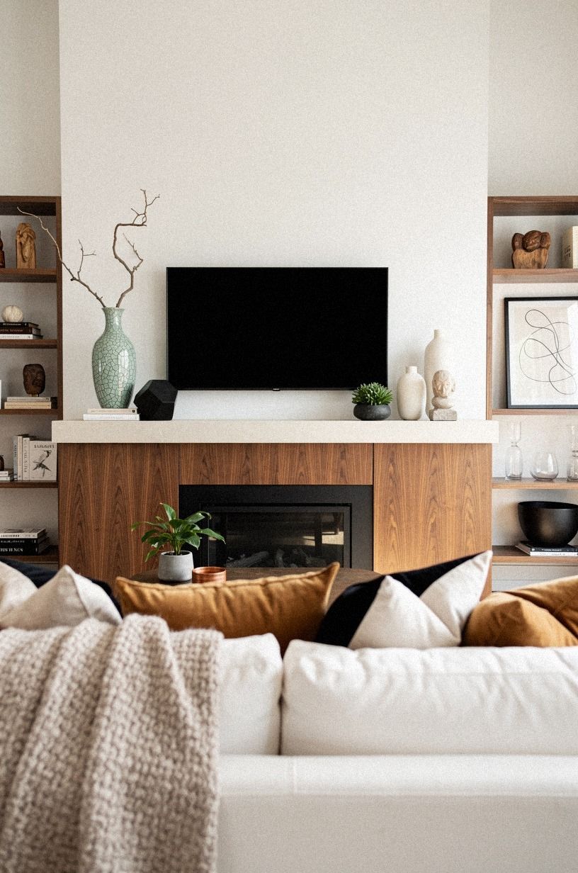 Pull the sofa pillows toward the fireplace