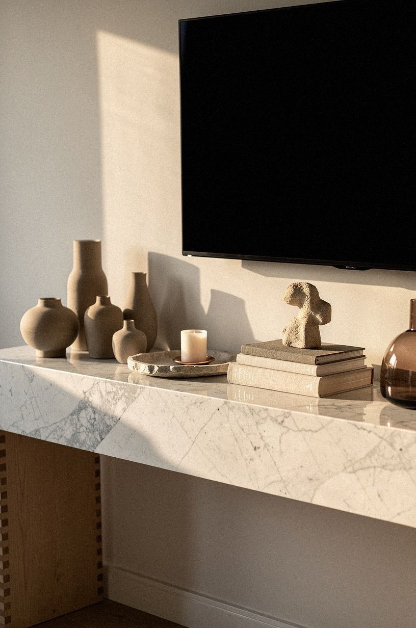 Build a tonal row of sand colored objects
