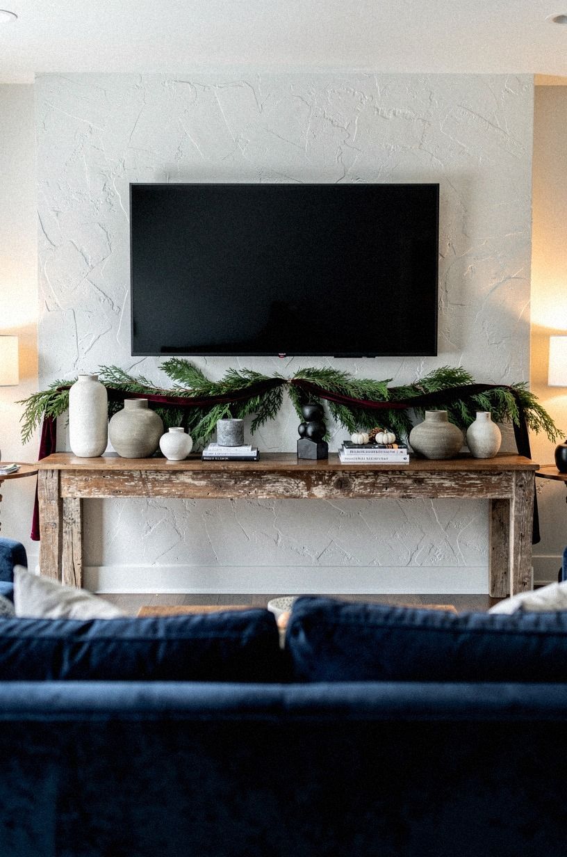 Add velvet ribbon to a shallow garland