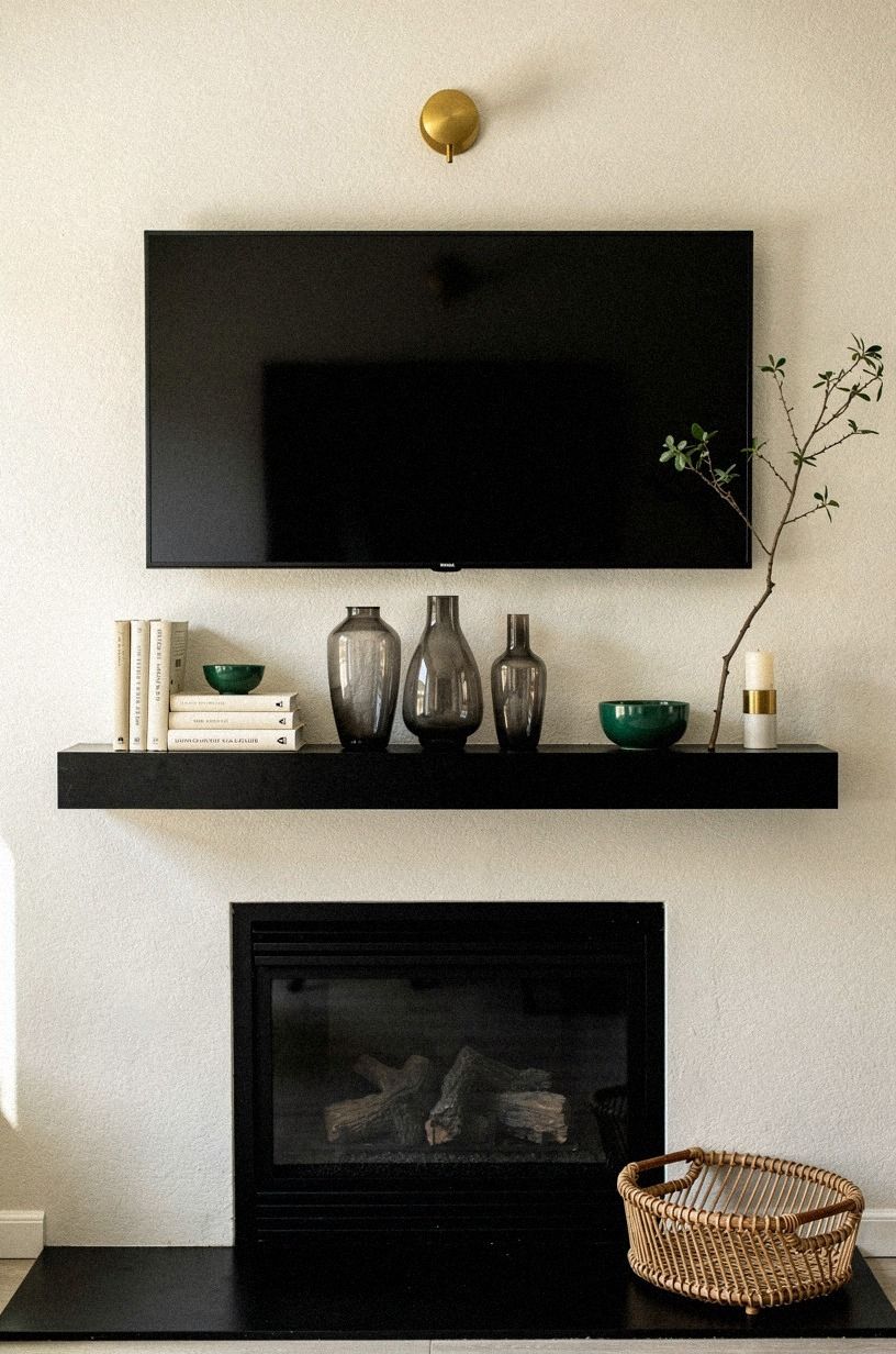 Layer smoky glass vases under the TV