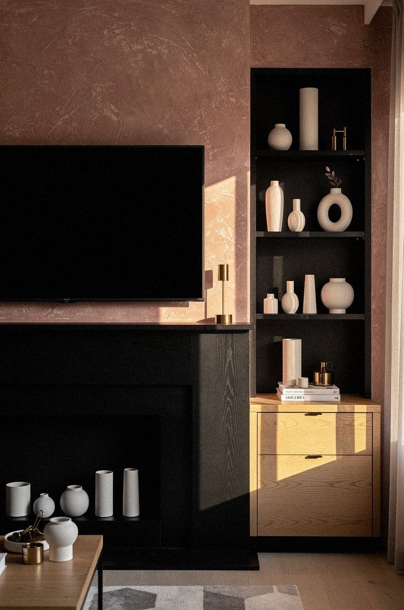 Style white ceramics against the dark shelf