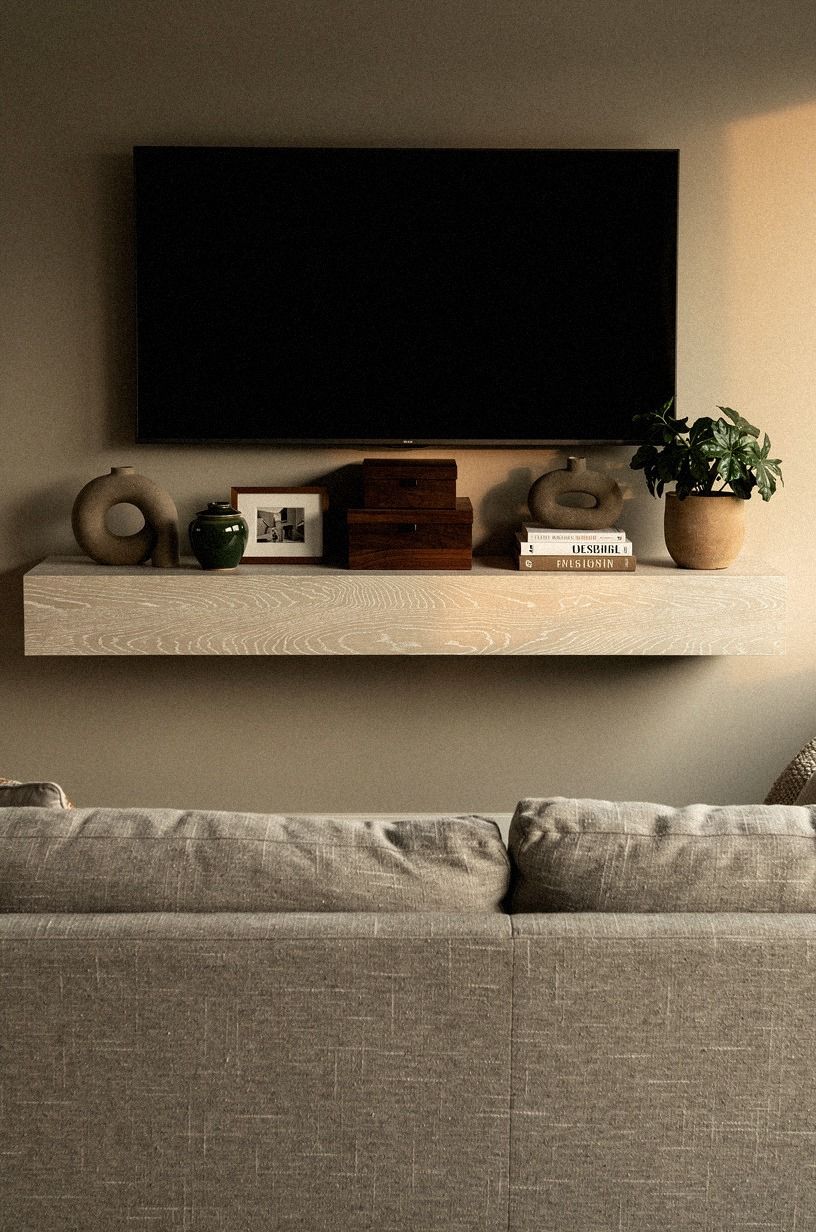 Repeat walnut tones in frames and boxes