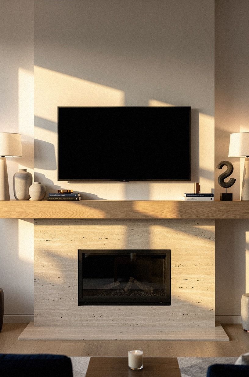Finish with warm lamps flanking the fireplace