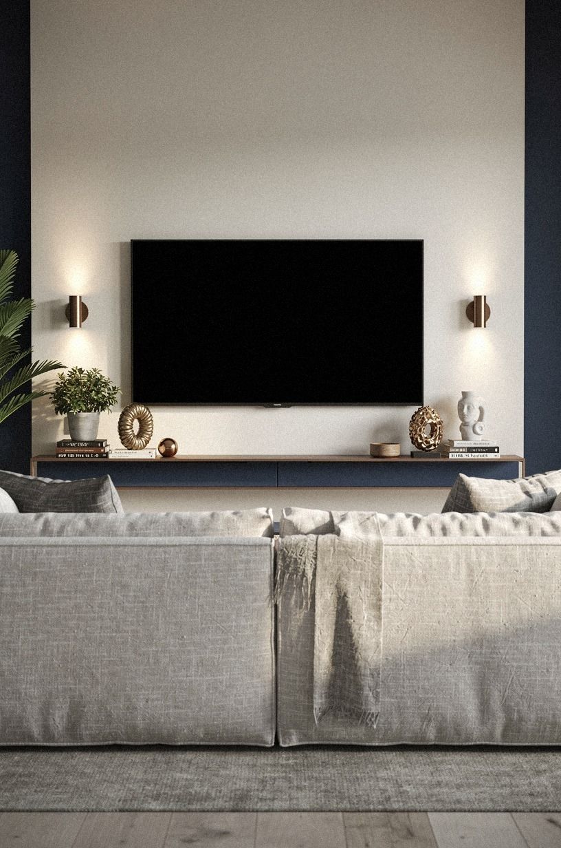 Balance the screen with matching wall sconces