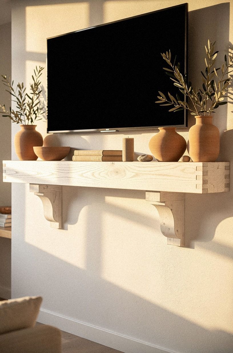Frame the TV with whitewashed corbels