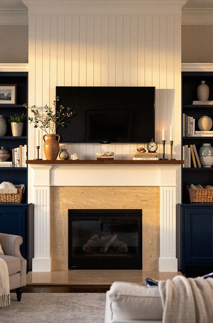 Run a beadboard backer behind the television