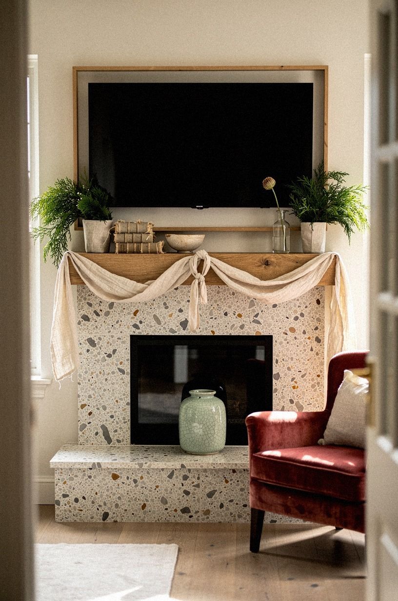 Drape soft linen ribbon across the mantel