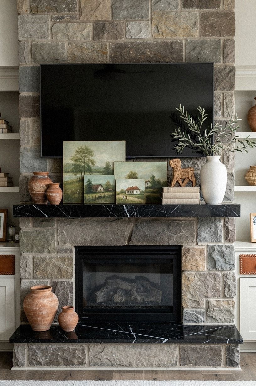 Lean cottage landscapes below the TV bezel