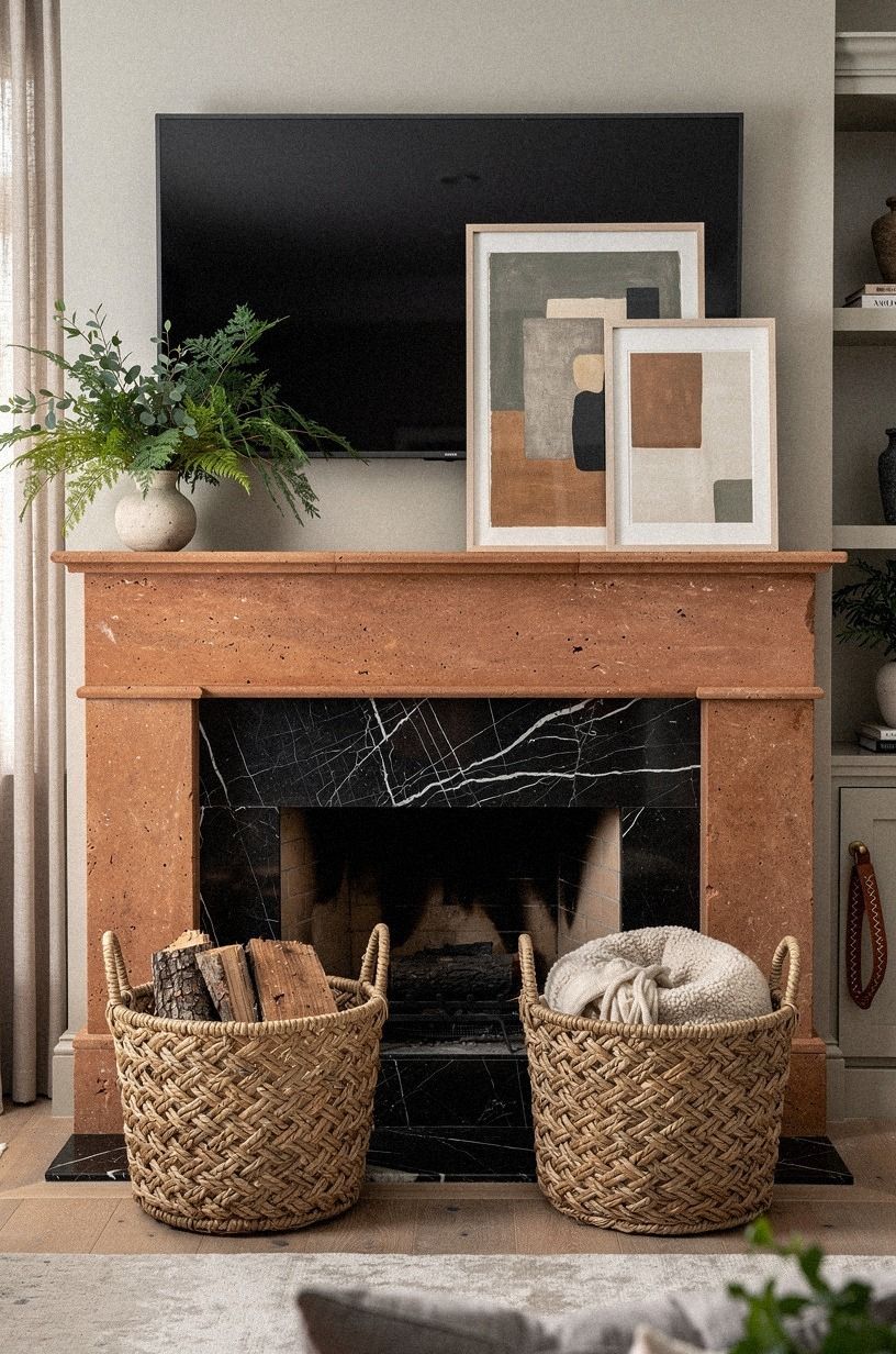Balance the hearth with woven log baskets