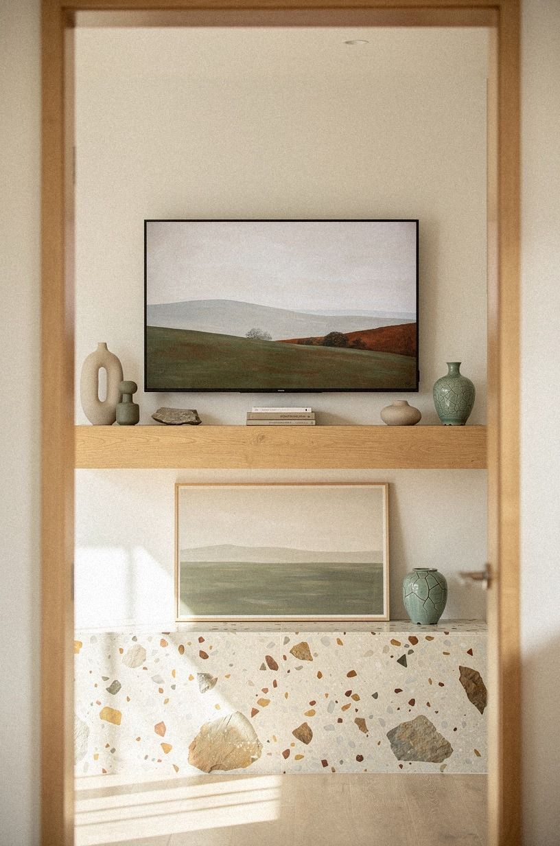 Lean one landscape print on the mantel