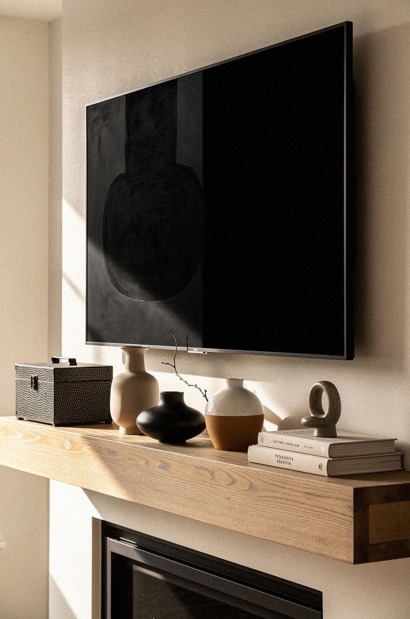 Place low pottery below the black screen