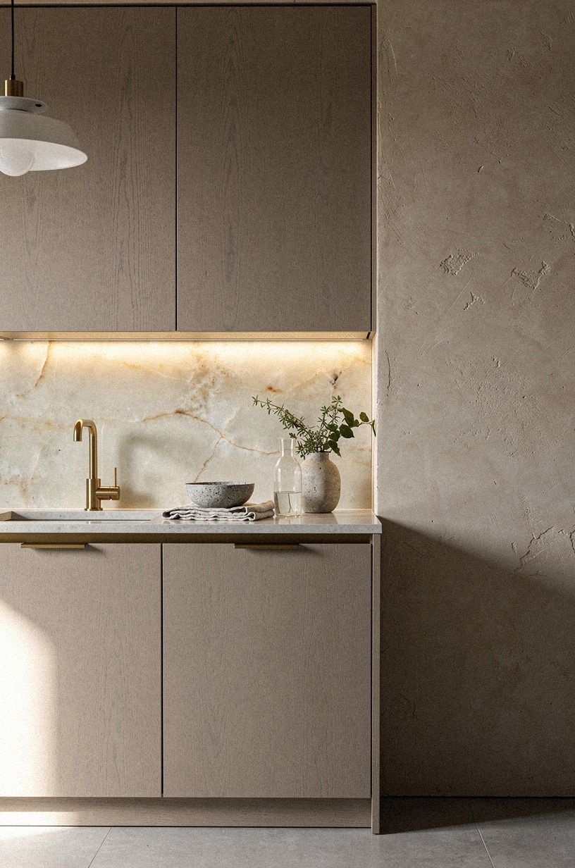 Pair slab cabinets with finger-pull edges
