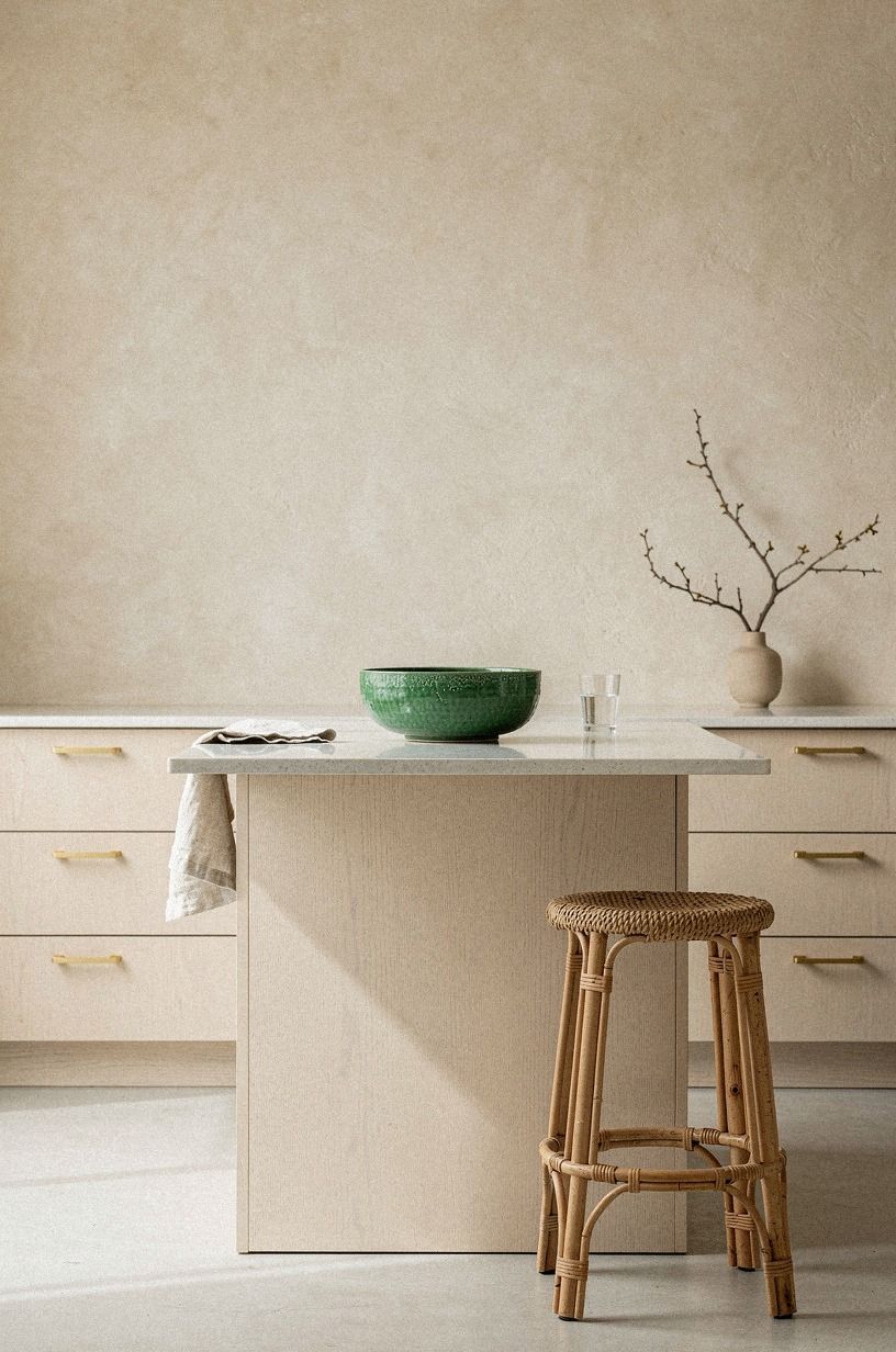 Choose a pale wood waterfall breakfast bar (The Two-Tone Waterfall Move)