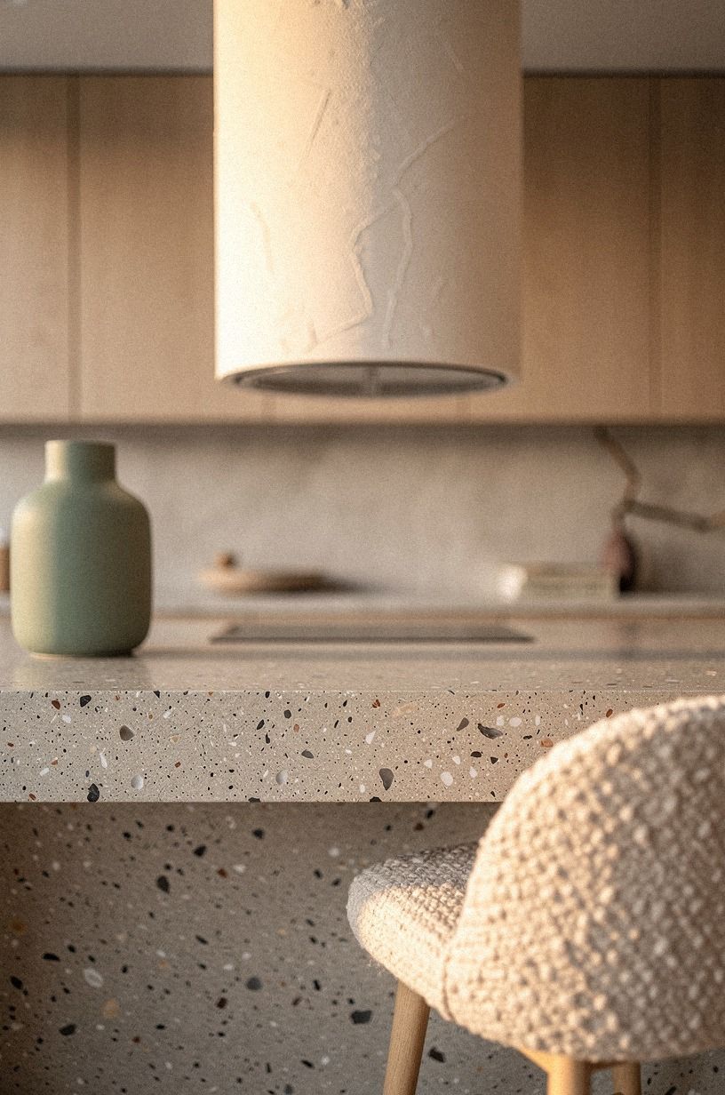 Frame the range hood in warm plaster (Why does this feel softer?)
