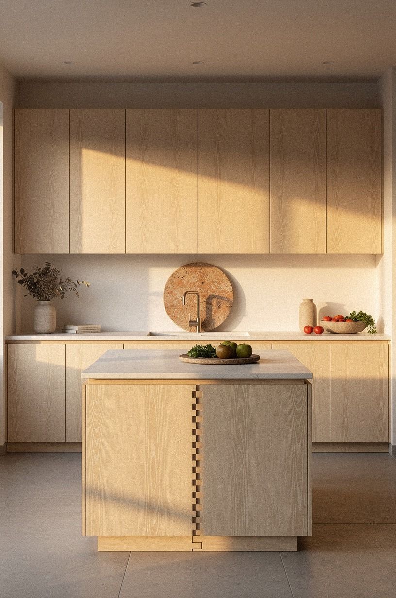 Anchor pale oak cabinets with linen-white walls