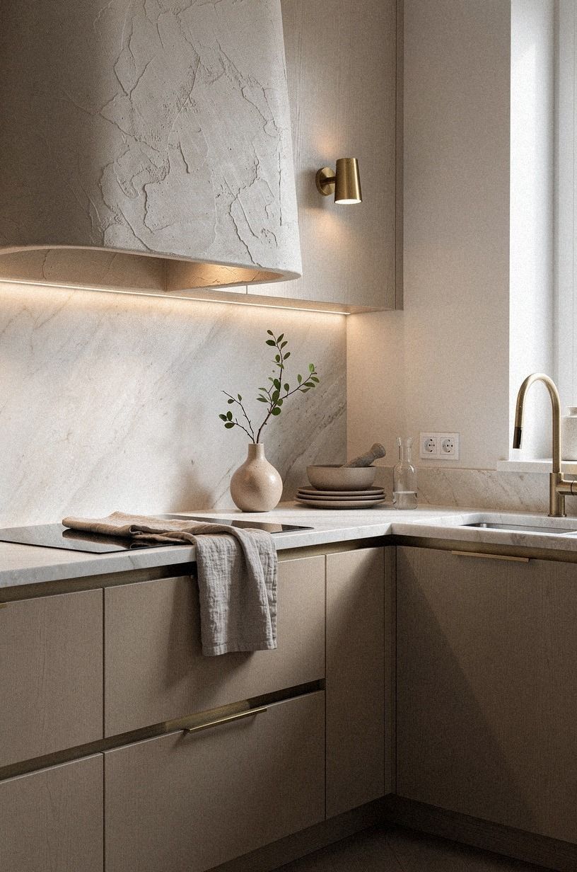Install a plaster range hood over stone counters