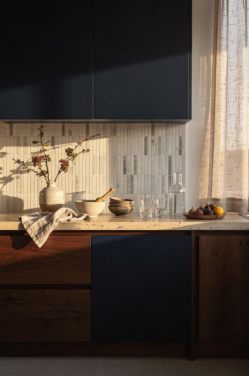 Run a slim zellige backsplash vertically
