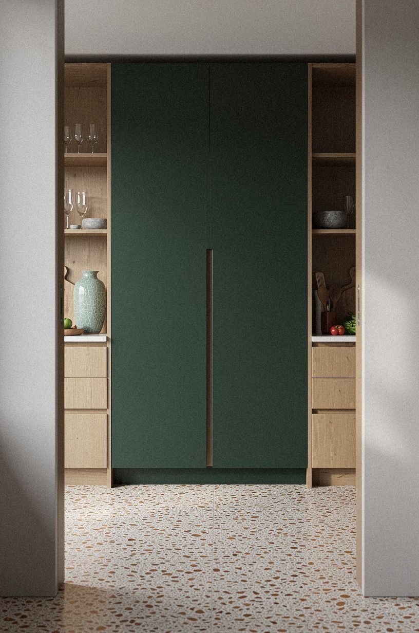 Build a pantry wall with flush doors