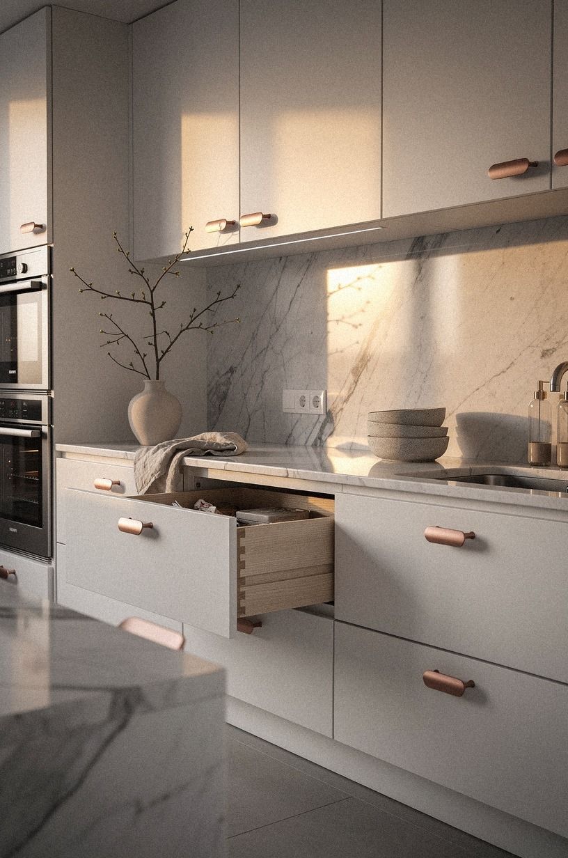 Soften corners with rounded cabinet pulls