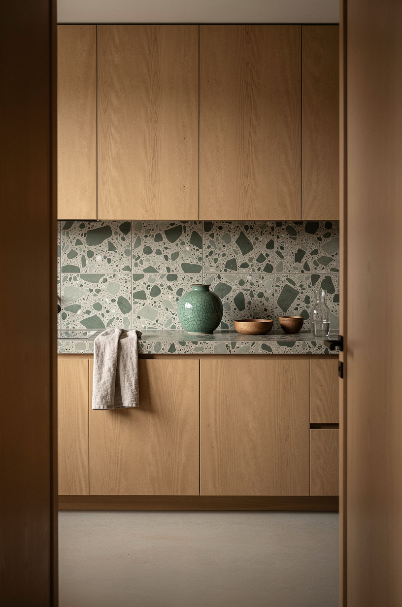 Layer stone counters with handmade tile