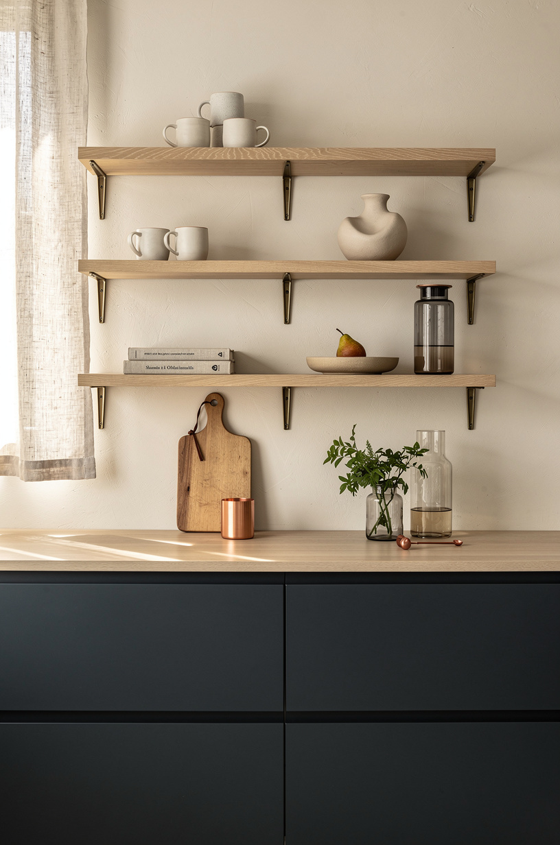 Style floating shelves with negative space