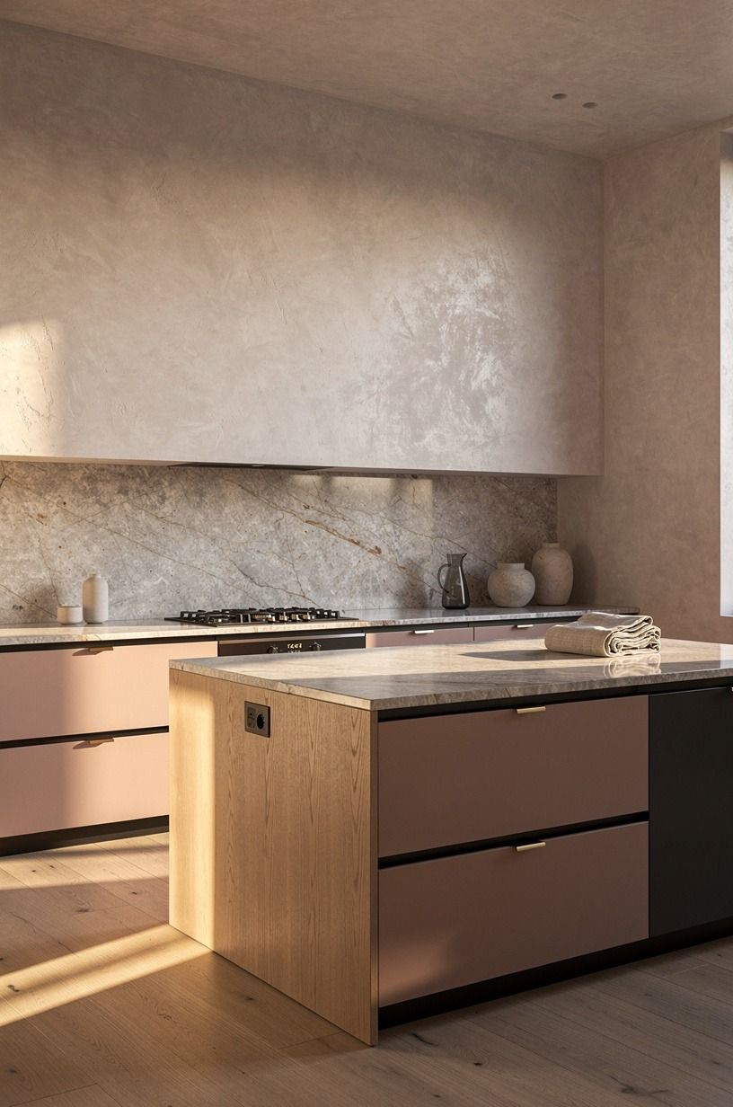 Choose a single veined stone backsplash